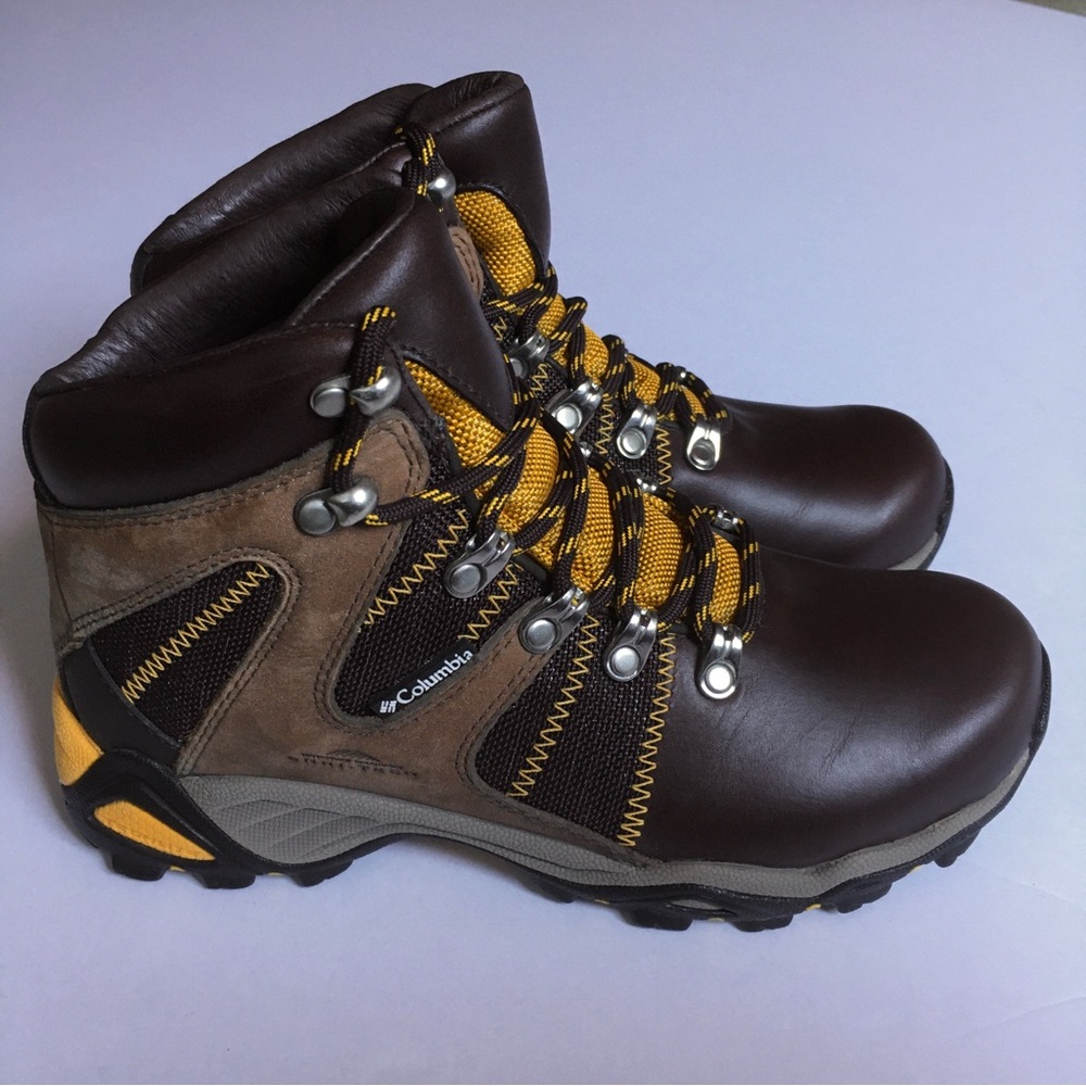 Columbia San Gil Omni-Tech brown yellow waterproof hiking boots womens size 6